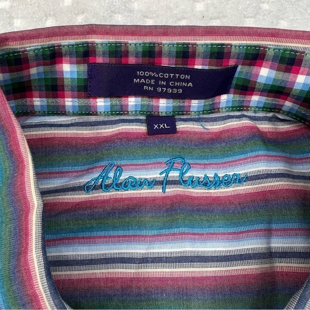 ! Alan Flusser Multicolor Striped Button Down Dress Shirt, - Picture 3 of 5